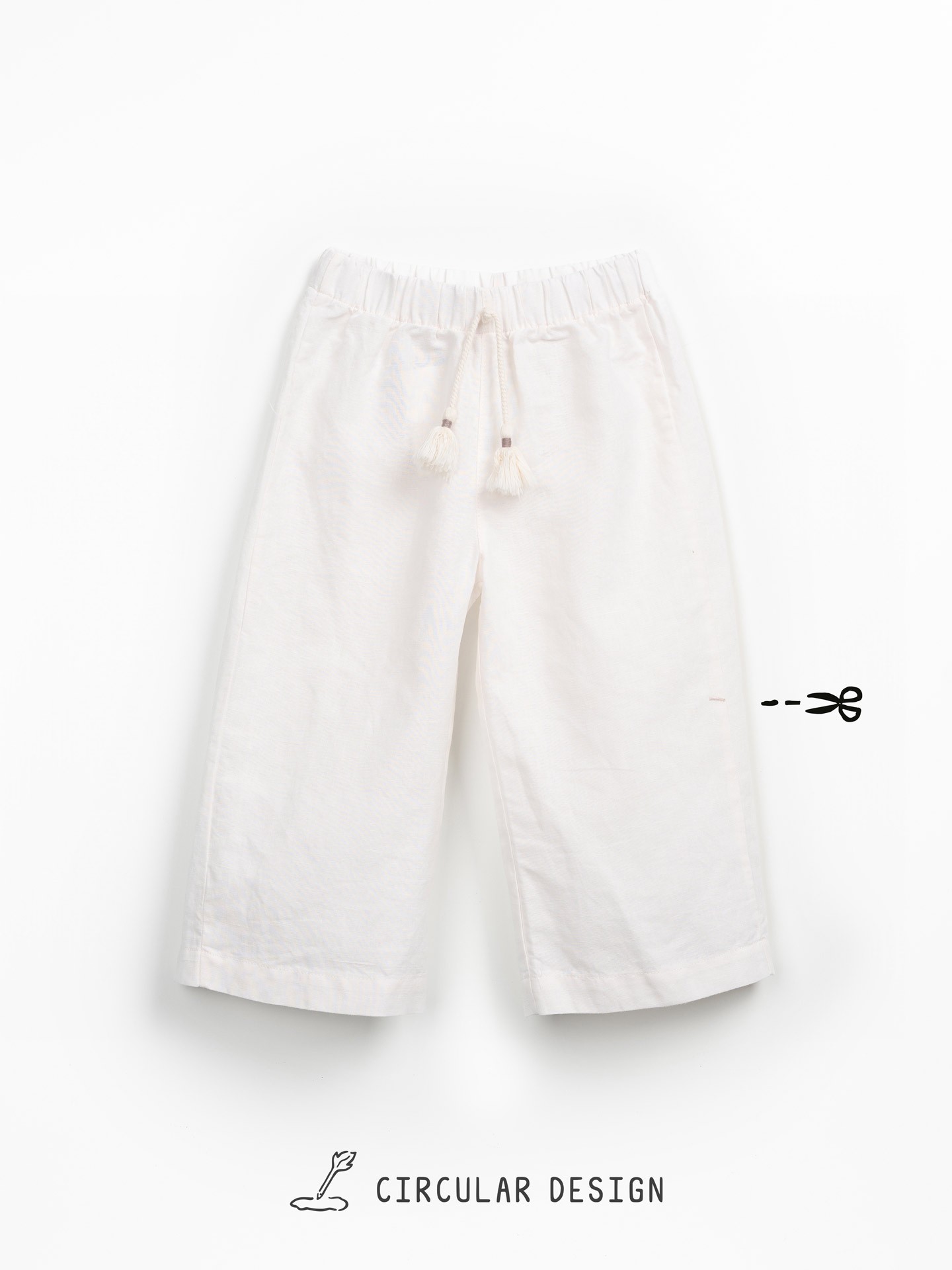 Pantaloni in lino e cotone biologico con cordoncino decorativo