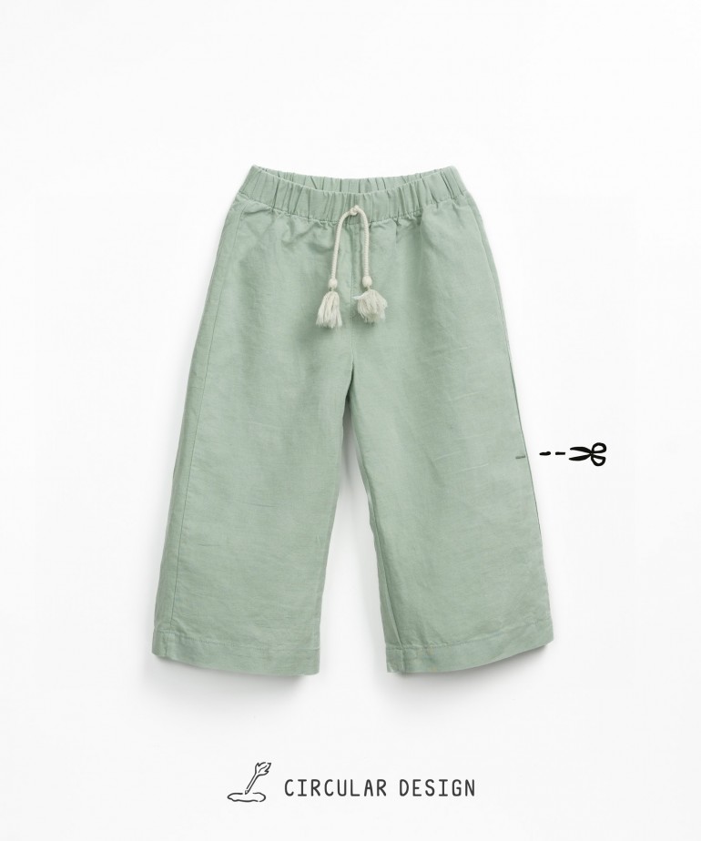 Wide-leg linen and organic cotton trousers with drawstring
