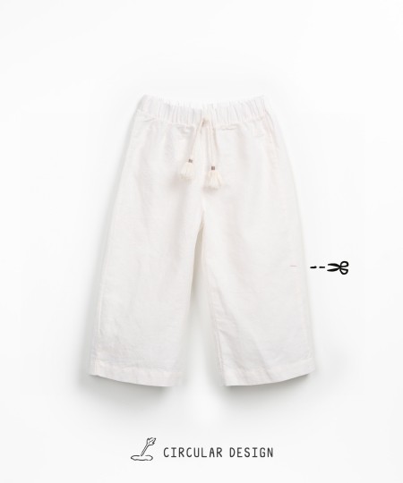 Linen and organic cotton trousers with decorative drawstring