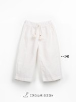 Linen and organic cotton trousers with decorative drawstring