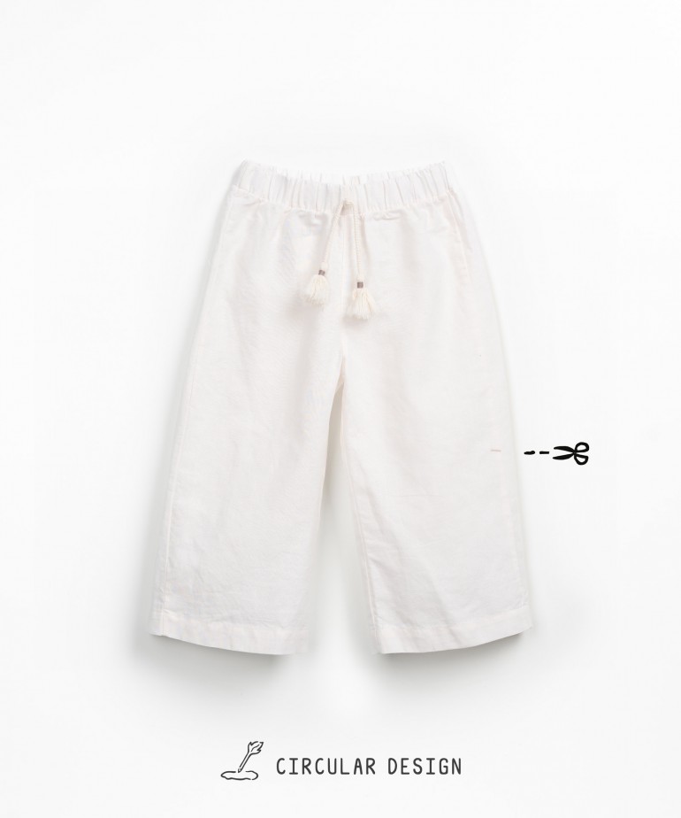Wide-leg linen and organic cotton trousers with drawstring