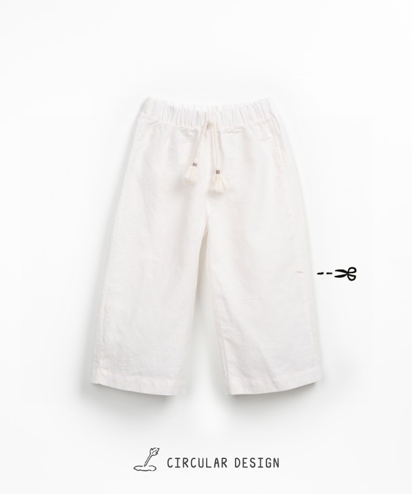 Linen and organic cotton trousers with decorative drawstring