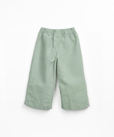 Linen and organic cotton trousers with decorative drawstring