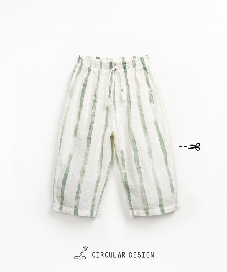 Striped pattern fabric trousers in organic cotton