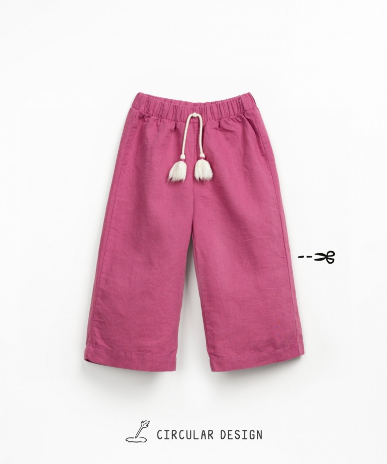 Wide trousers in linen and organic cotton with adjustable waist