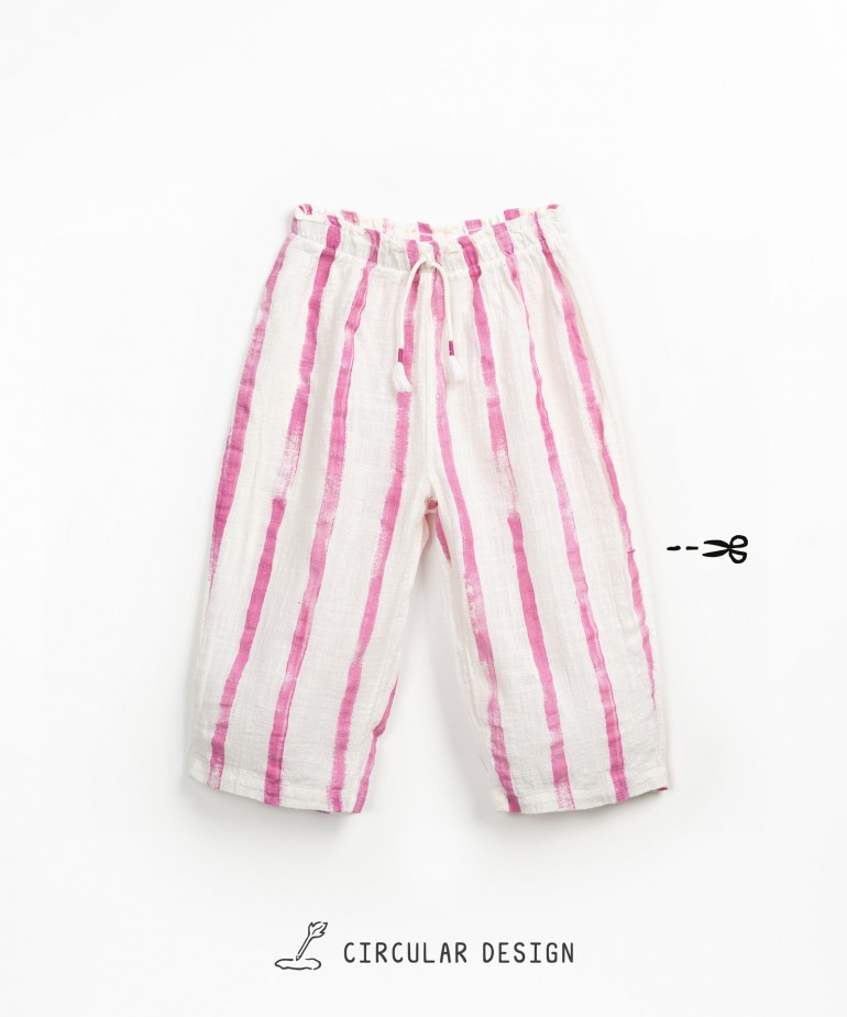 Striped pattern fabric trousers in organic cotton