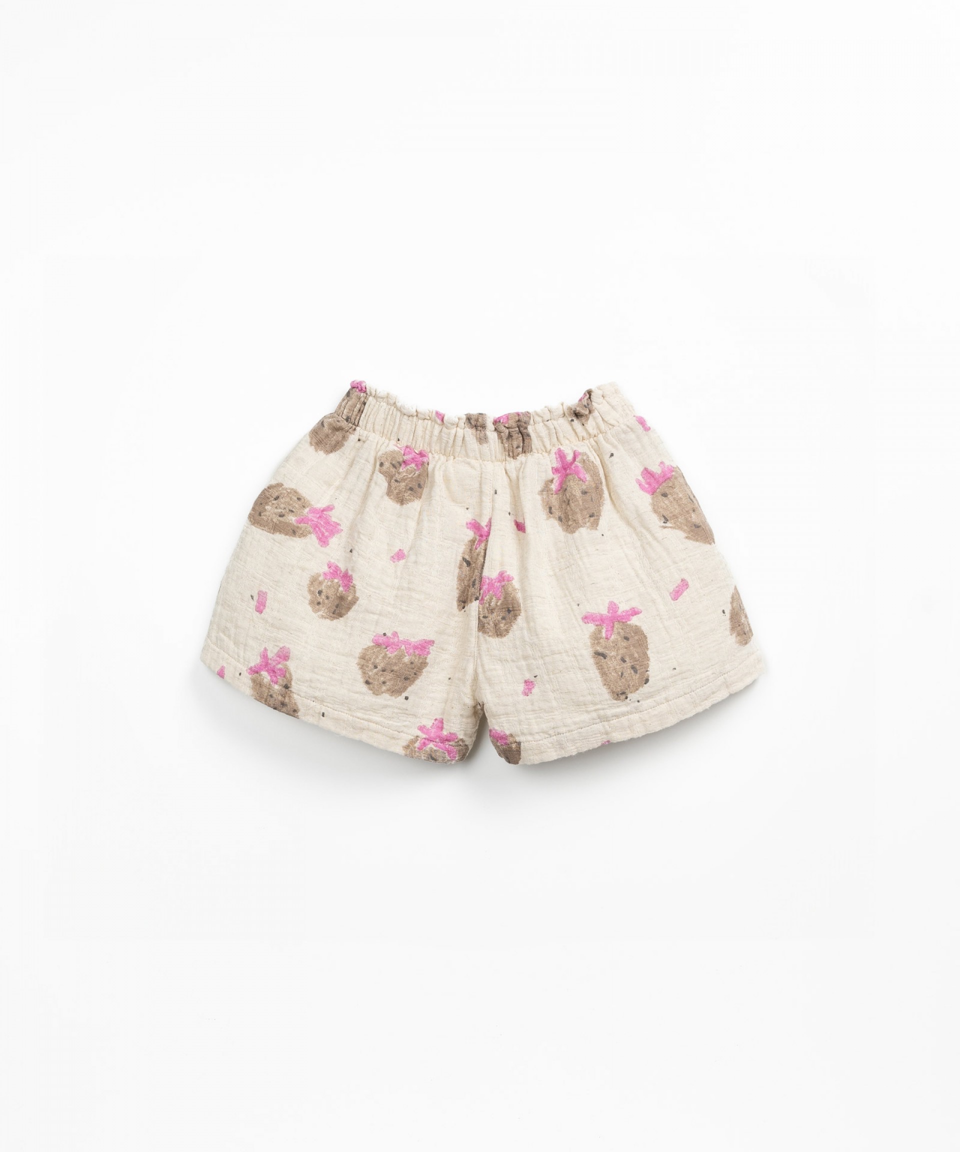 Cotton and linen shorts with strawberry print