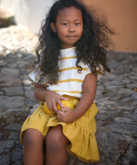 Falda de tejido con mezcla de algod�n y lino