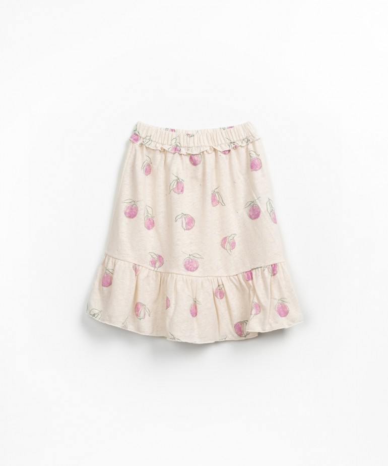 Linen and organic cotton jersey skirt with fruit print
