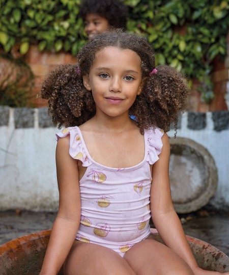 Fato de banho em algod�o org�nico com folho na al�a