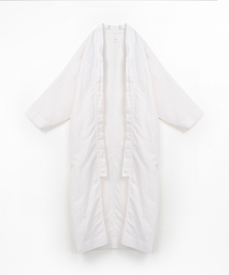 Linen and cotton jacket with waist tie