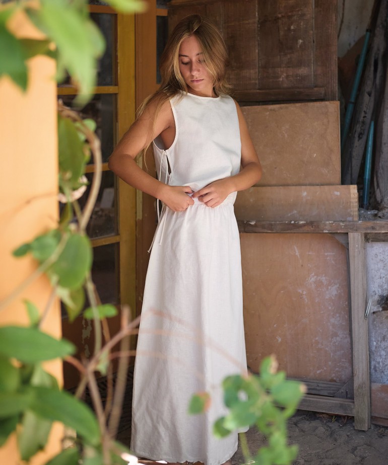 Wide skirt in linen and organic cotton