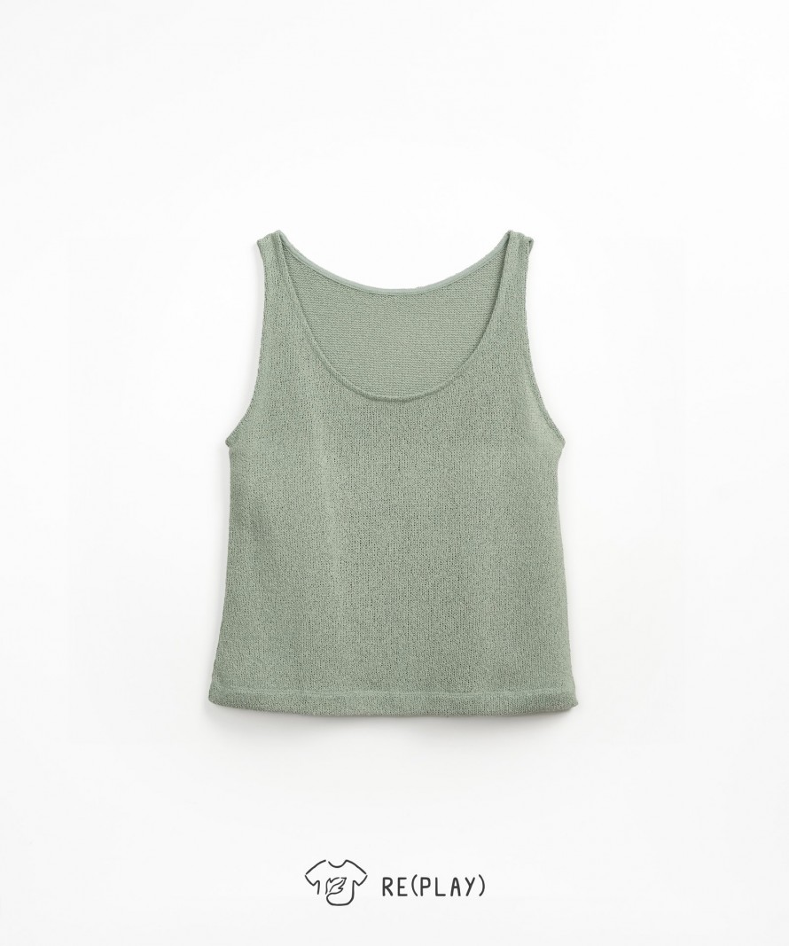 Sleeveless top in a blend of cotton and organic cotton