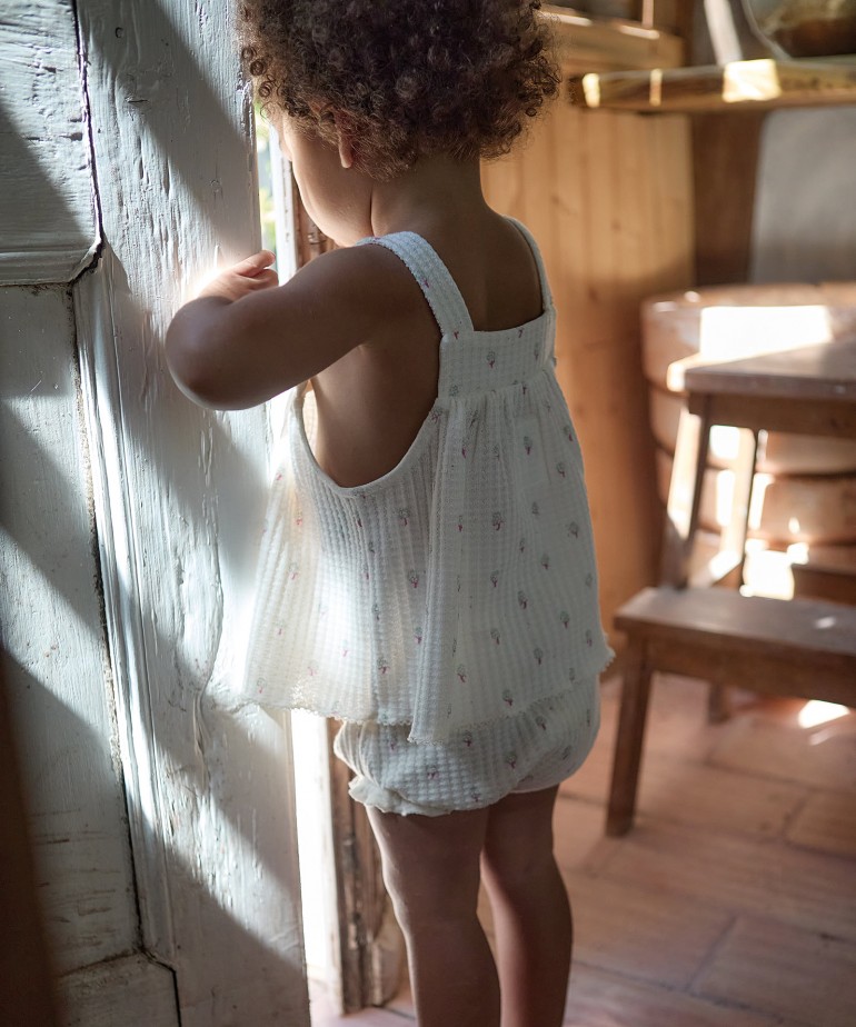 Floral knit top with coconut buttons
