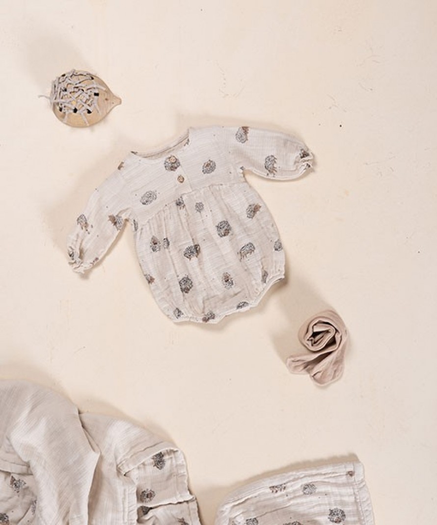 Woven jumpsuit with hedgehog print