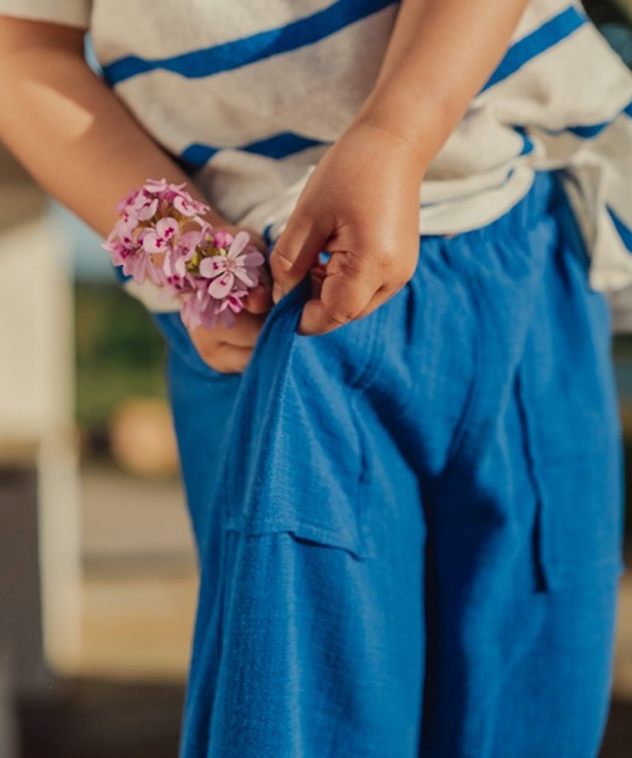 Pantalon en mlange de maille et tissu avec poches