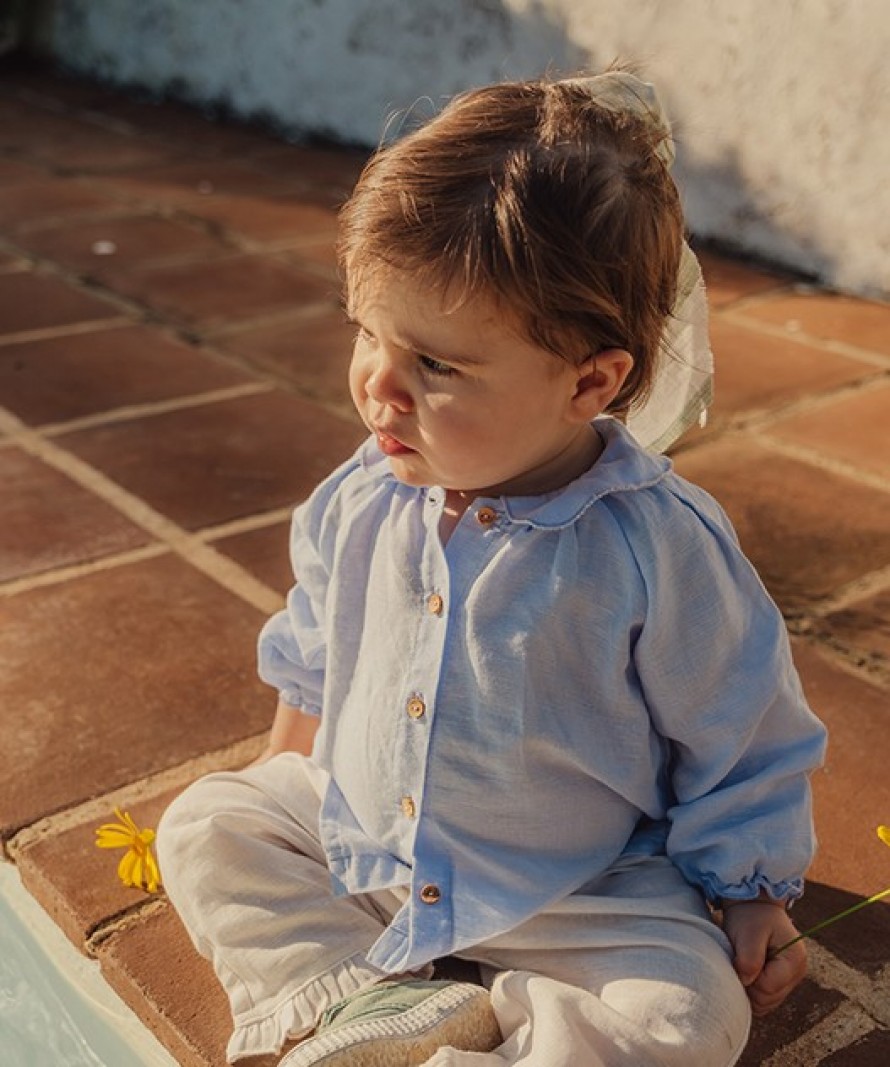 Fabric blouse in linen and organic cotton with coconut buttons