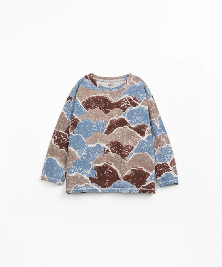 T-shirt in misto cotone biologico e cotone riciclato con stampa di montagne