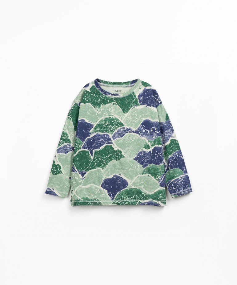 T-shirt in misto cotone biologico e cotone riciclato con stampa di montagne