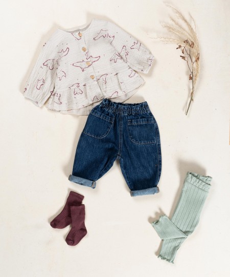 Pantalon en jean en coton � taille �lastique