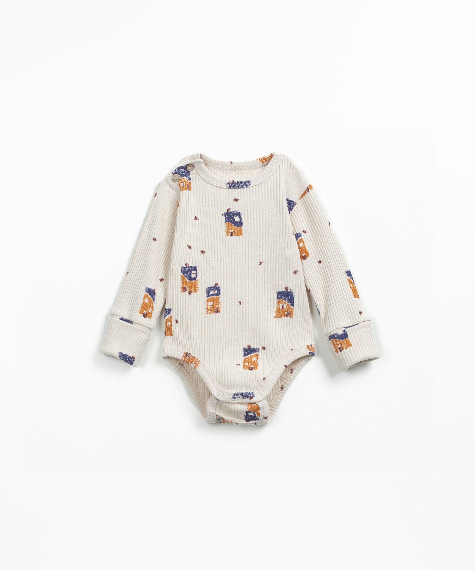 Body in cotone biologico con stampa di case