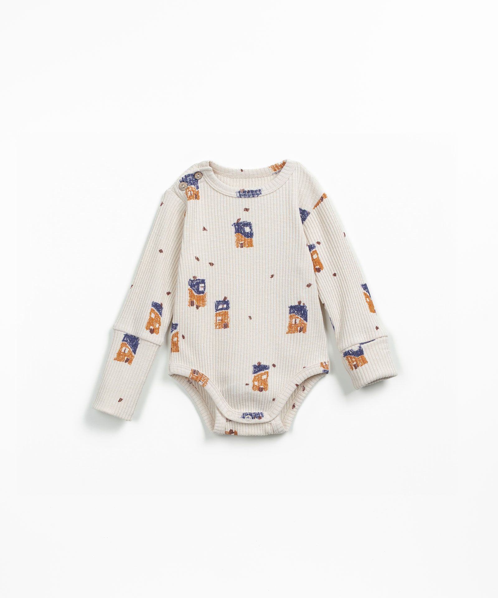 Body in cotone biologico con stampa di case