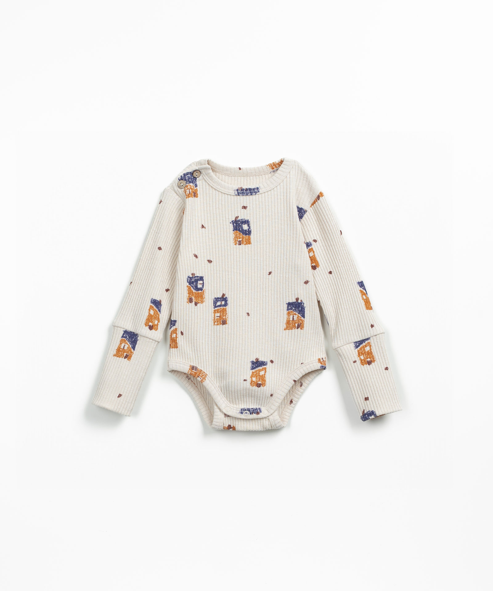 Body in cotone biologico con stampa di case