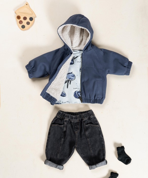 Waterproof twill jacket with faux fur lining