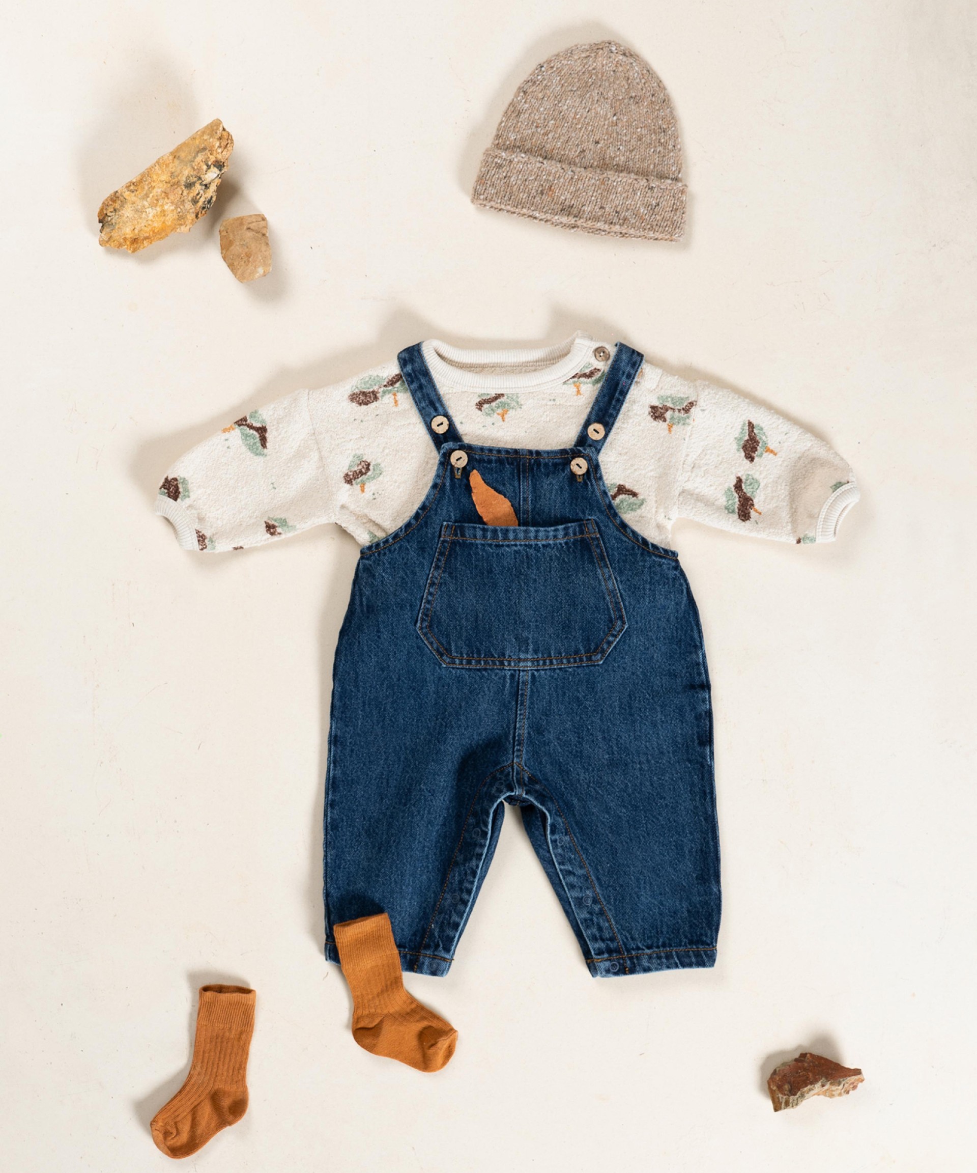 Cotton denim overalls with adjustable straps