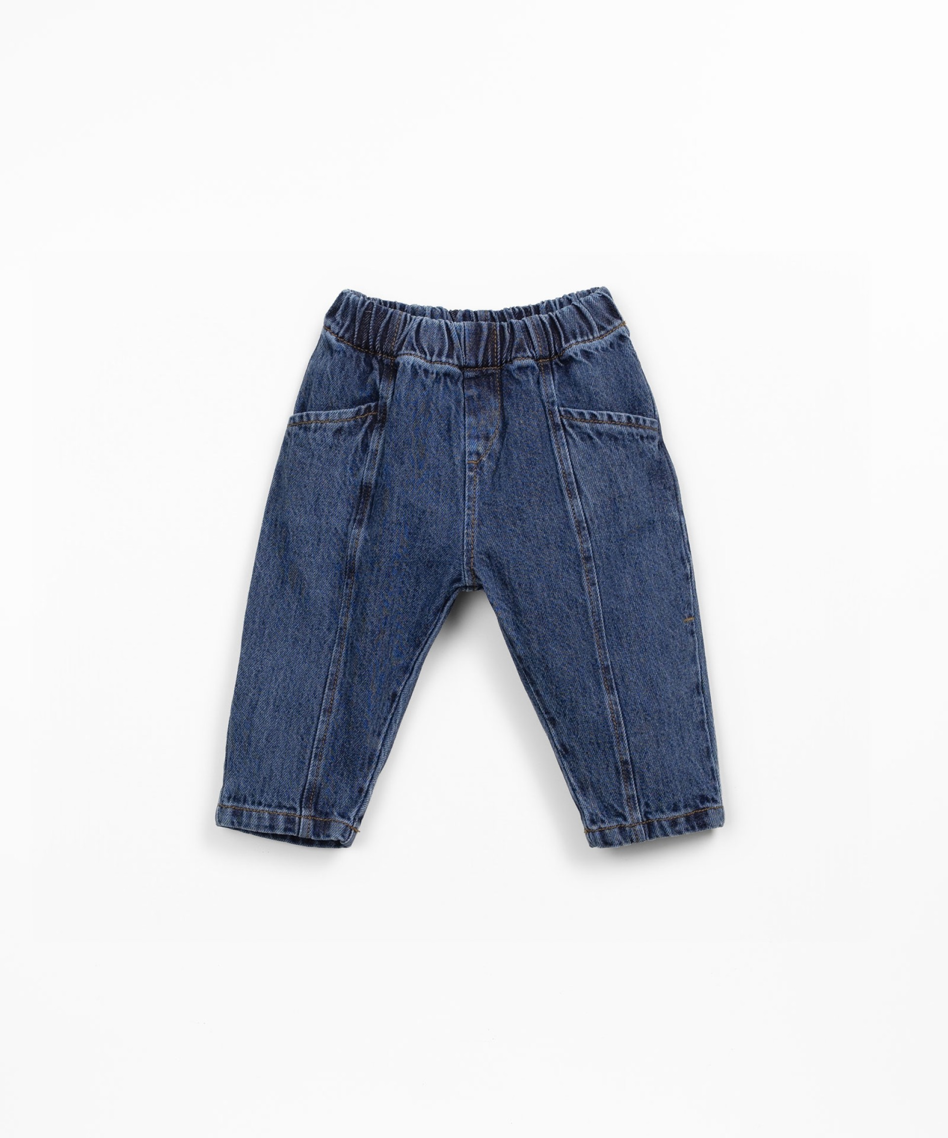 Denim trousers with elastic waistband