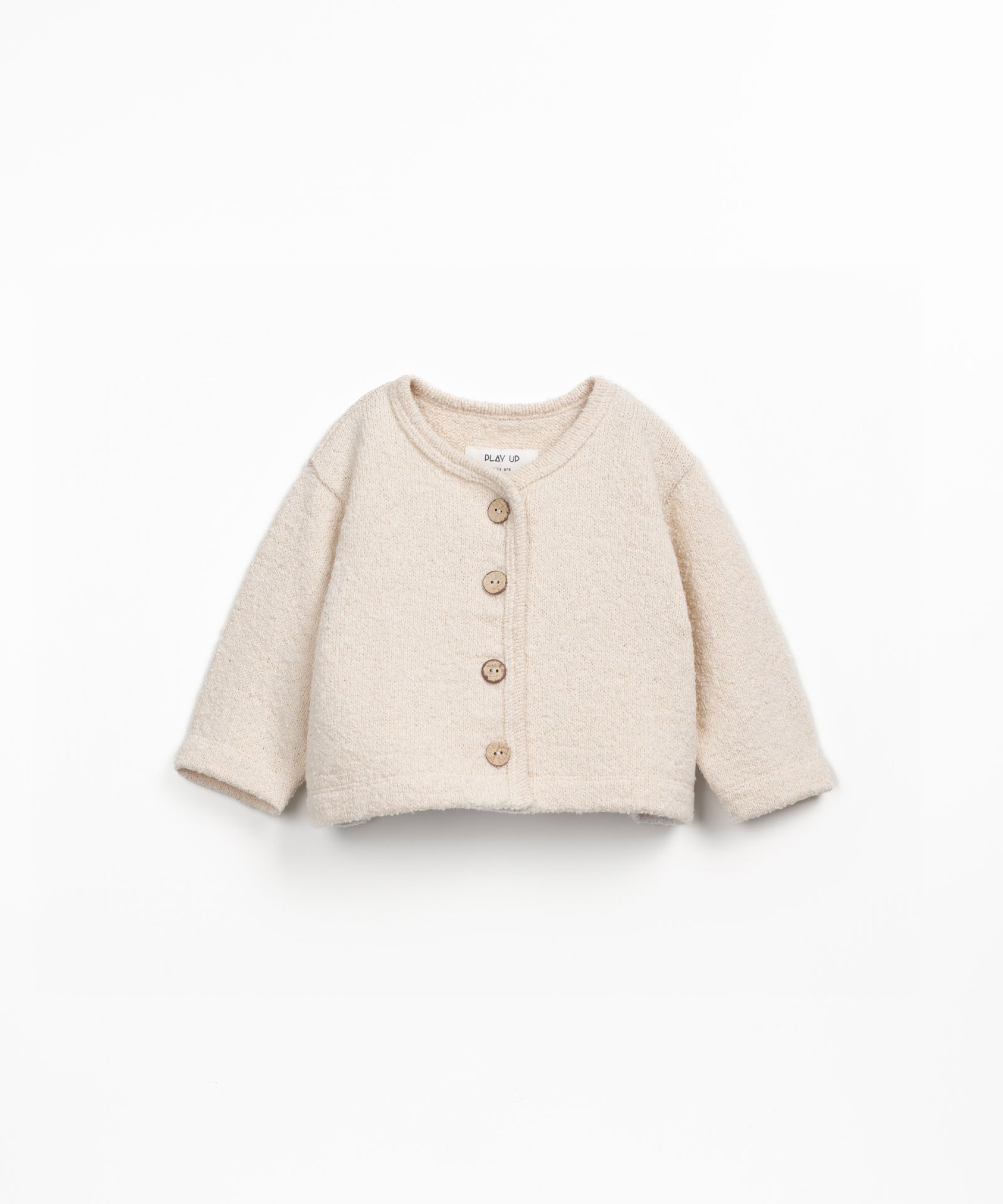 Knit cardigan with a blend of natural and recycled fibers