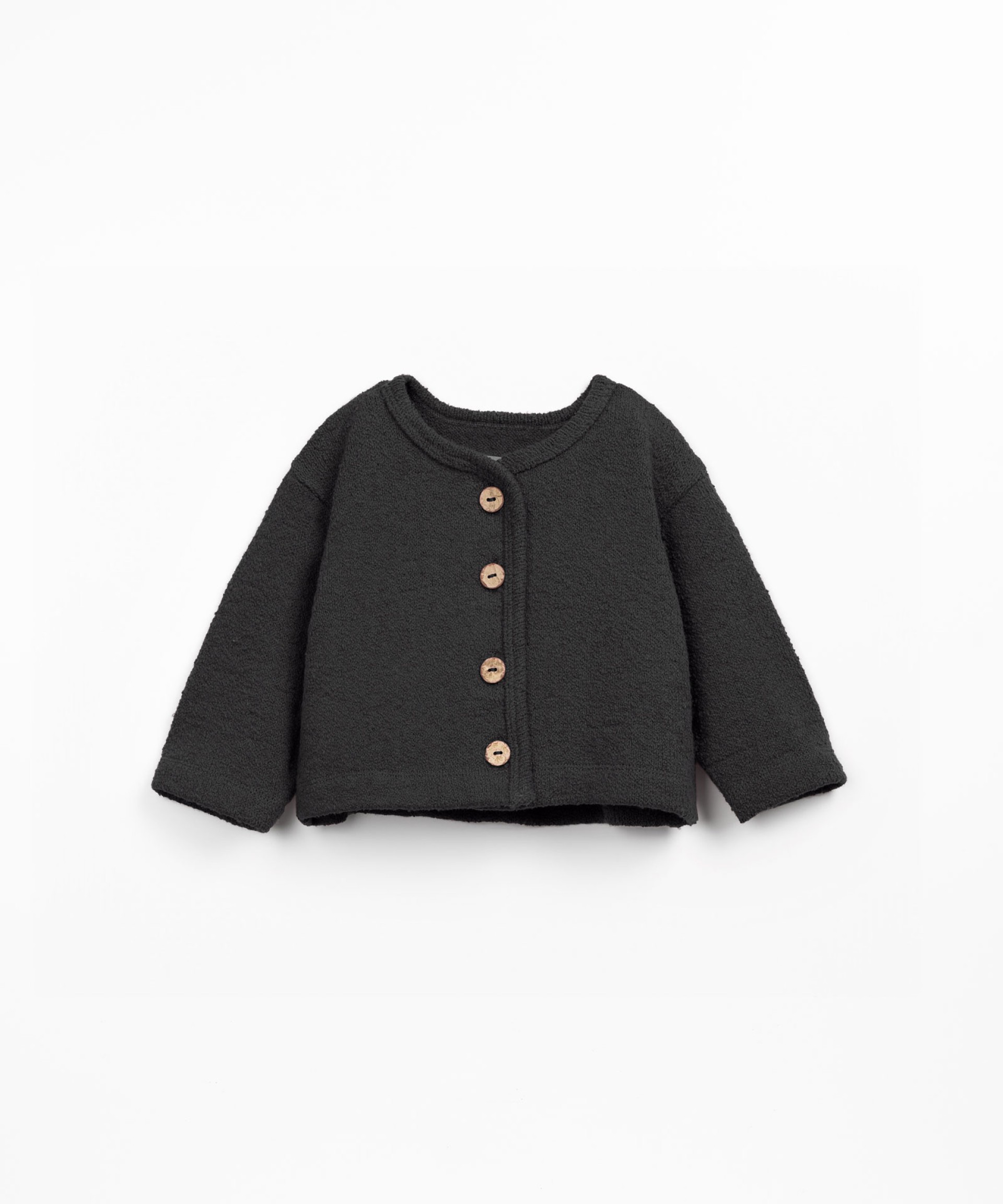 Knit jacket made with a blend of natural fibers and recycled fibers