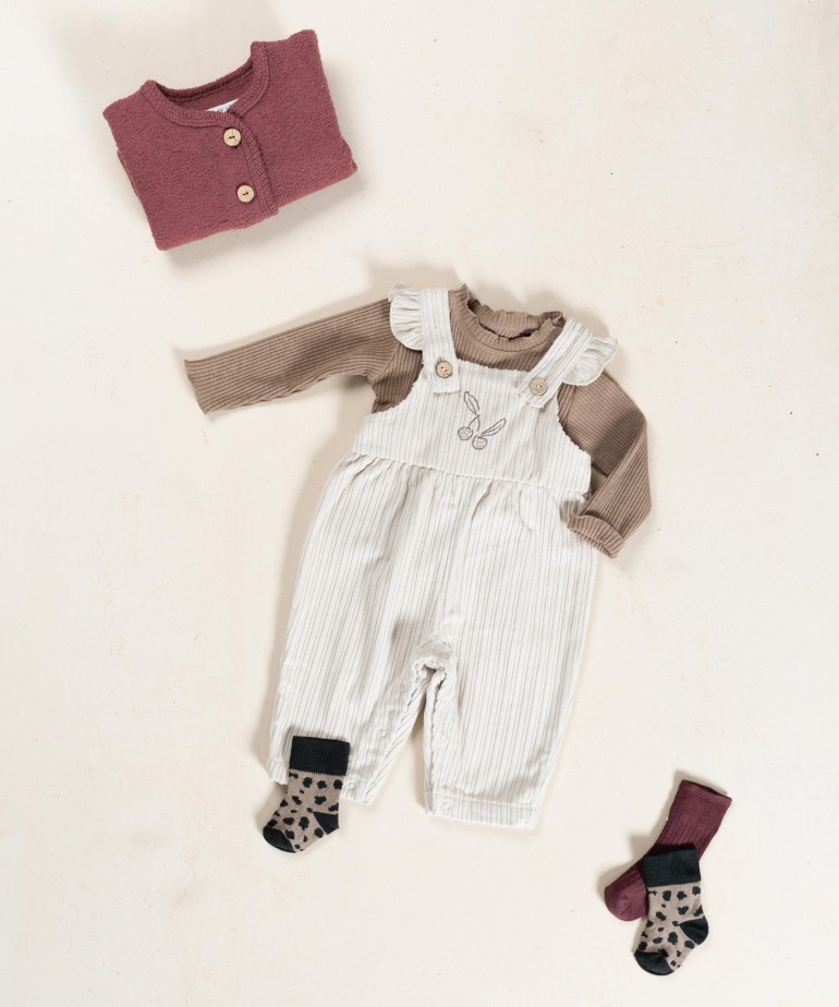 Corduroy jumpsuit with chest embroidery