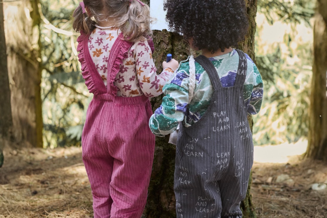 Corduroy jumpsuit with chest embroidery