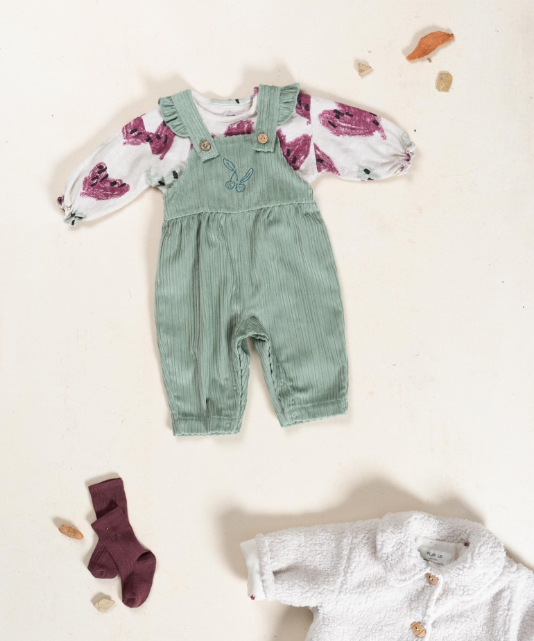 Corduroy overalls with chest embroidery