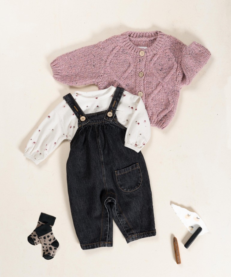 Denim jumpsuit with coconut buttons