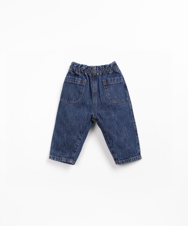 Cotton denim trousers with elastic waistband