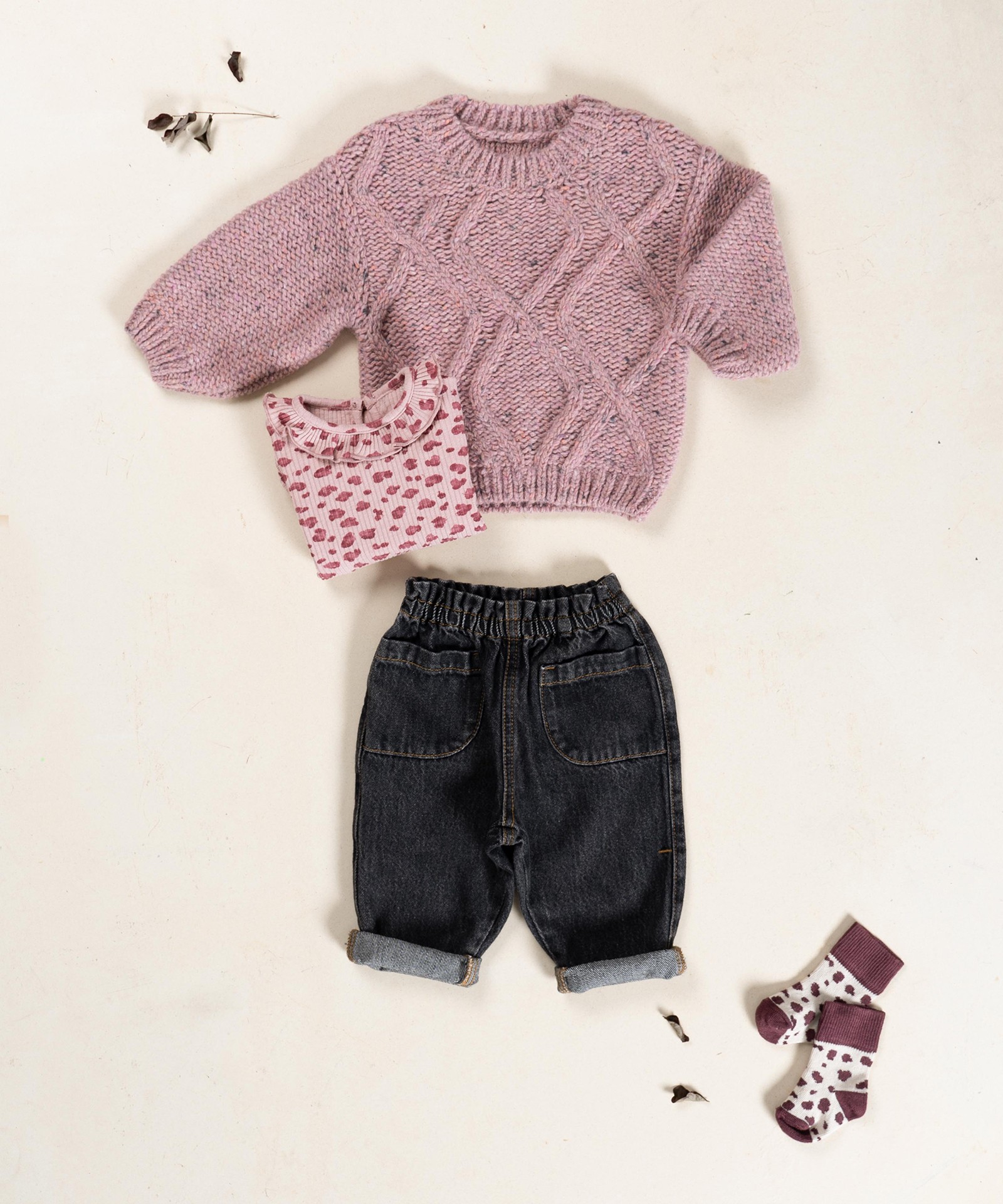 Cotton denim trousers with elastic waistband
