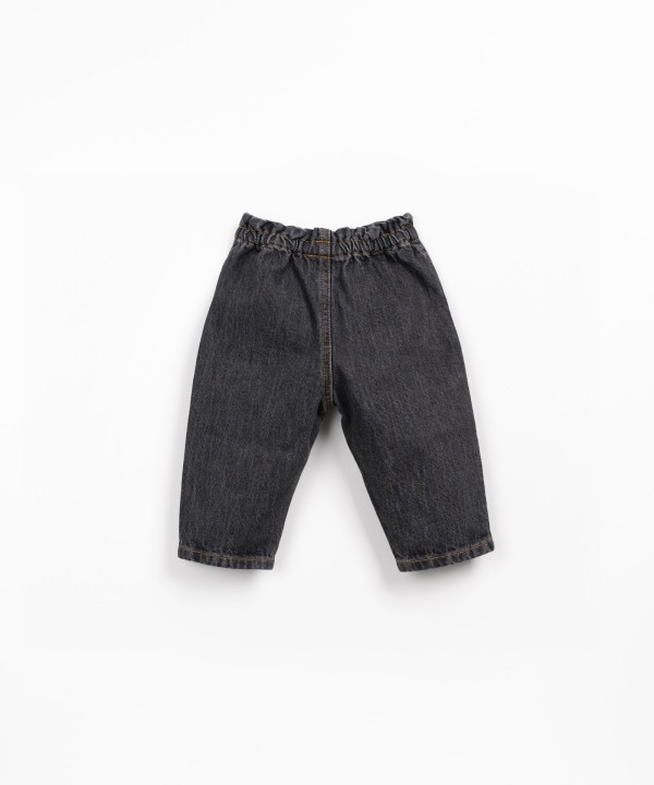 Cotton denim trousers with elastic waistband