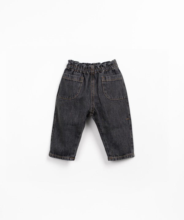 Cotton denim trousers with elastic waistband
