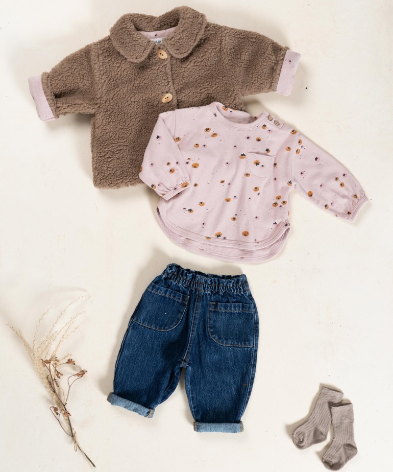 Cotton denim trousers with elastic waistband