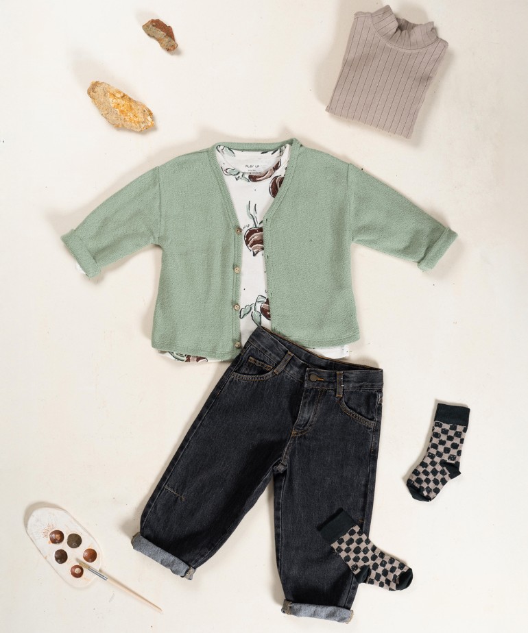 Ribbed knit t-shirt with a blend of natural and recycled fibers