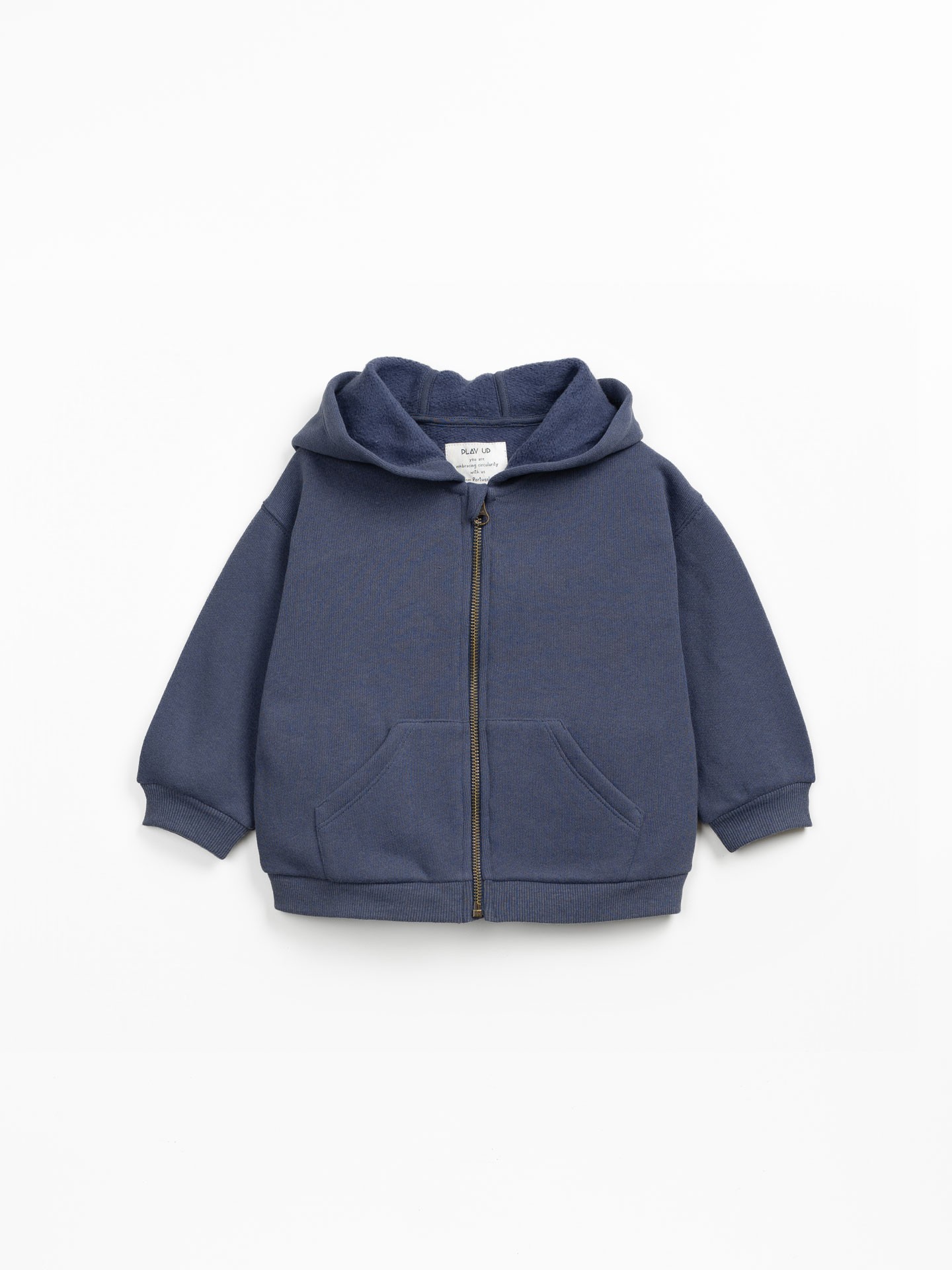 Fleece jacket with hood and zip fastening