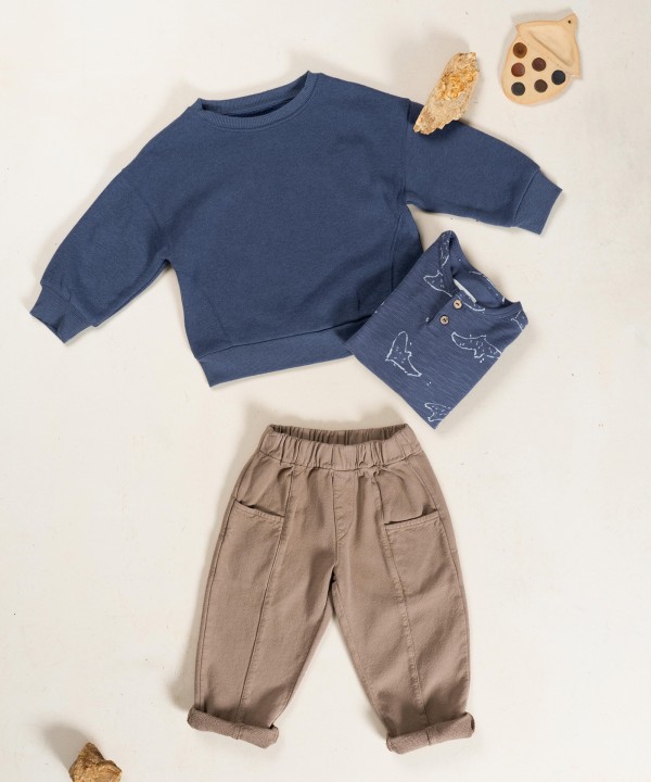 Cotton twill trousers with elastic waistband