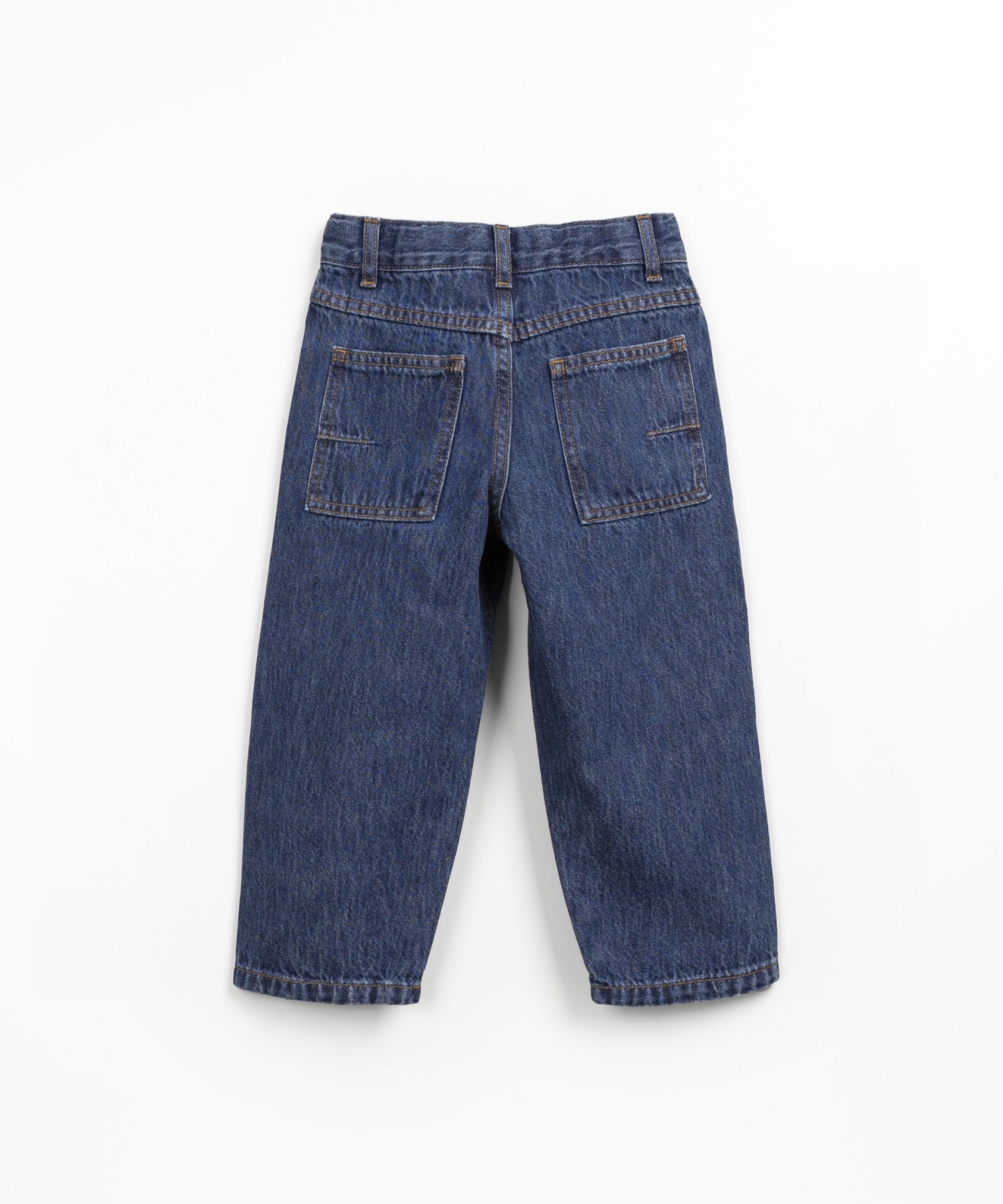 Cotton denim trousers with straight cut and five classic pockets