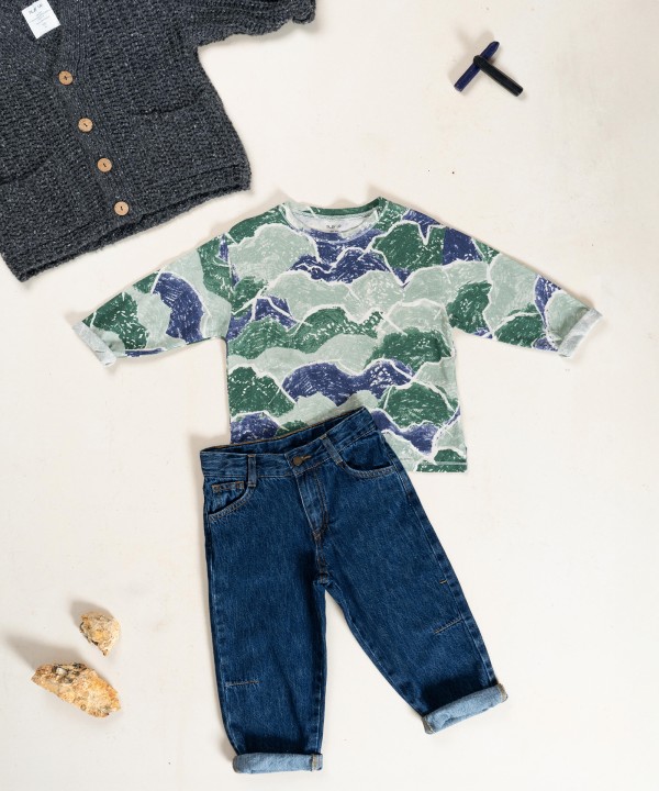 Cotton denim trousers with straight cut