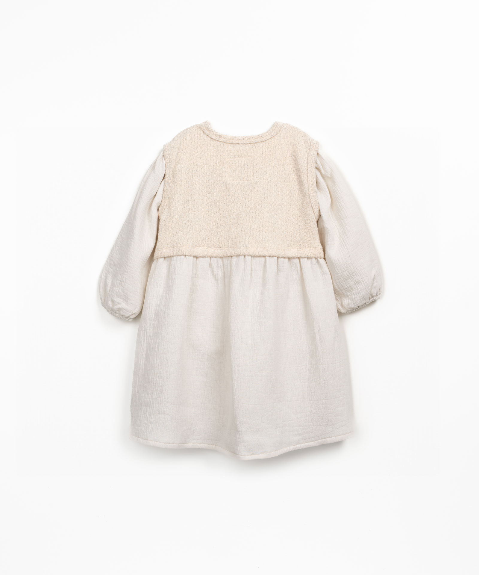 Long sleeve dress in knit and woven fabric blend