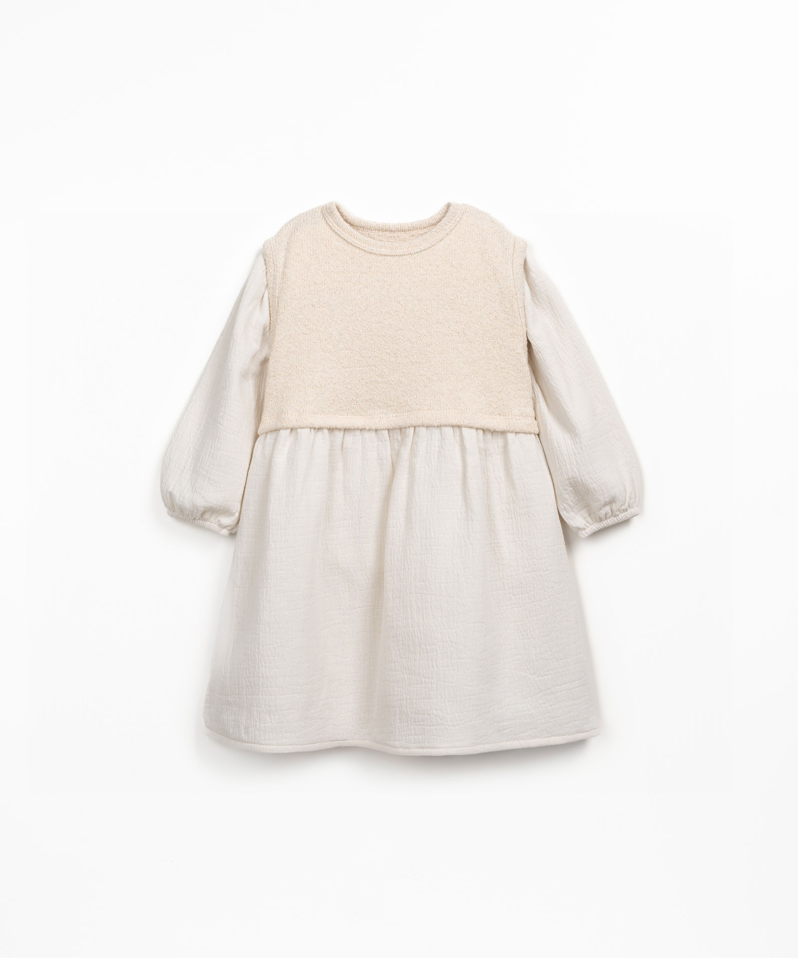 Long sleeve dress in knit and woven fabric blend