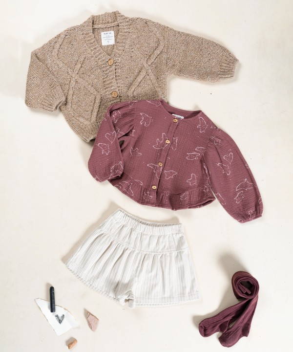 Cotton fabric shirt with bird print