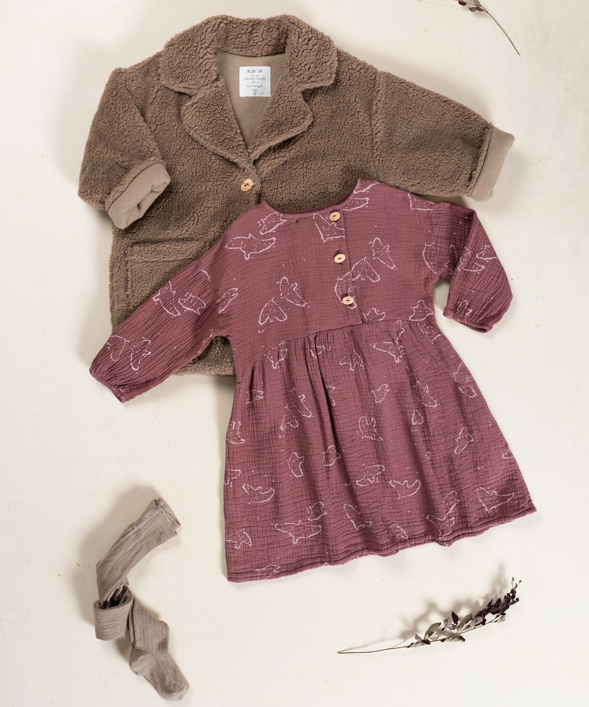 Fabric dress with strawberry tree print
